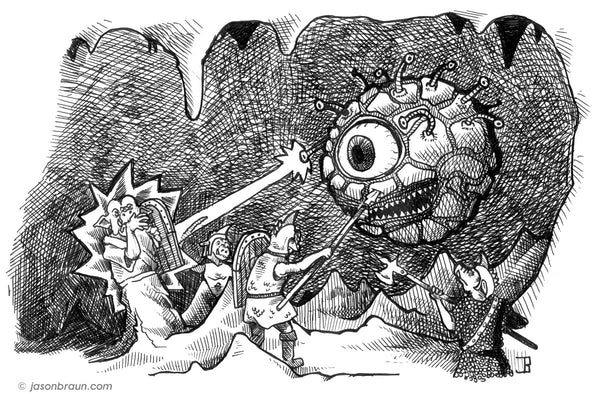 Old School Beholder vs. Pig Faced Orcs (8x10 Print)